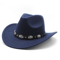 Detail of navy blue felt cowboy hat featuring black band with silver floral metal studs - M(56-58cm) / Navy Blue