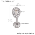 Silver titanium alloy teardrop zircon labret stud showing precise product dimensions - Steel Color Lip Stud (T017)