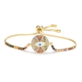 Bracciale regolabile in oro con ciondolo malocchio in pavé di zirconi colorati - Oro/Multicolore (Occhio Rotondo)