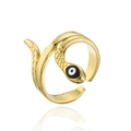 Detail of 18K gold-plated snake ring featuring an evil eye charm and adjustable open band - Red Evil Eye Style (12275)