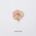 Pink rose alloy brooch with gold edges and white pearl drop, 52mm by 35mm size - 287# Pink Camellia