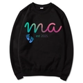 Black Mama Est 2025 hoodie with colorful letters and blue heart baby footprints print - Black