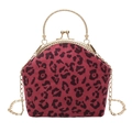Borsa a conchiglia leopardata vintage in velluto rosso con manico oro e tracolla - Borgogna