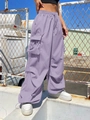 Women's American vintage purple high-waisted cargo pants with side pockets in outdoor setting - S / Purple