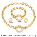 Detailed dimensions of gold hip hop jewelry set with paved crystals and chain links - Gold (KS76624-Z)
