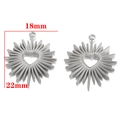 Silver stainless steel heart sunburst pendant with 18mm by 22mm dimensions - Style A / Steel