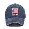 Dark blue washed denim baseball cap with American flag and Build Back Better print - L (58-60cm/Adjustable) / Washed Navy (Put it Back)