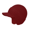 Detail of ribbed knit texture on burgundy winter hat with brim and ear flaps protection - With Brim Style-Unlined / Burgundy