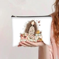 Trousse à cosmétiques en toile blanche avec illustration de fille et cadeaux - Style Fille Cadeau(jiayingpbb0408)