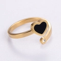 Anillo abierto de acero dorado con corazón negro e incrustación de diamante blanco - US 6 / Dorado