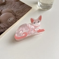 Cute pink cat-shaped hair claw clip made of shimmering acetate with pearl finish - Pink Cat