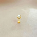 Orecchino a lobo con perla minimalista in finitura dorata con perla bianca per donna - Stile castone a quattro griffe