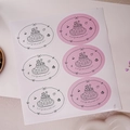 Detail of oval Happy Birthday stickers with hand-drawn cakes and hearts for gift wrapping - Style B Illustration Cake (6 Pcs/Sheet) / White/Pink Mixed