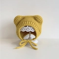 Ginger yellow knitted baby winter hat with cute bear ears and protective ear flaps - 3M-2Y / Yellow