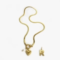Gold stainless steel snake chain necklace with heart, pearl, and letter R charms - Gold - Letter R