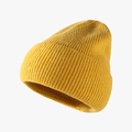 Bright yellow winter knit beanie with vertical ribbed texture and wide cuffed brim - Ginger Yellow