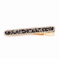 Elegante pinza de pelo dorada con filas de pedrería negra y blanca para mujeres - Plata Negra