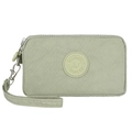 Waterproof sage green nylon wristlet wallet with three zippers and a round silicone logo - Matcha Green
