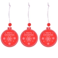 Three red wooden Christmas tree ornaments with white snowflakes and Merry Christmas text - Red Bauble * 3