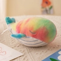 Rainbow tie-dye whale plush keychain with soft texture and healing closed-eye expression - Colorful / 12cm