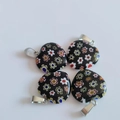 2cm heart-shaped millefiori glass pendant set with colorful floral patterns and silver clasp - Black Millefiori Glass