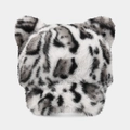 Primer plano de la textura de piel sintética de un gorro de leopardo con orejas lindas - Estilo con Estampado de Leopardo de las Nieves (2#色)
