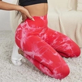 High-waisted seamless yoga leggings featuring a unique red tie-dye marble texture pattern - Rose Red