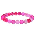 Damen Armband aus 8mm rosa Zebra-Natursteinen mit runden Perlen und elastischem Band - Rosé-Rot Gestreiftes Achat-Armband