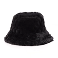 Nahaufnahme der flauschigen schwarzen Kunstpelz-Textur an einem dicken Winter-Anglerhut - M (56-58cm) / Schwarz