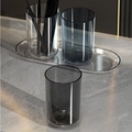 Minimalist smoke grey transparent toothbrush cup set with tray on marble vanity - [Clear+Grey+Blue]+Tray Set
