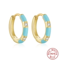 Orecchini a cerchio in argento S925 dorato con smalto azzurro e pietre di zircone - Argento 925 / Oro - Turchese