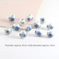 Blue floral 8mm ceramic beads for DIY jewelry with 3mm hole for bracelets - 8mm Golden Blue