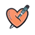 Enamel heart pin with cutter knife design in orange and green punk style badge - Dagger Through Heart Style (xz8566)