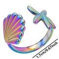 Anello regolabile con stella marina e conchiglia in acciaio inox arcobaleno - Arcobaleno
