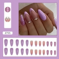 Almond-shaped taro purple press-on nails set with glitter and French rhinestone designs - Z755 Purple Tenderness