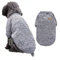 Classic grey fleece pet sweater with ribbed cuffs and brown leather patch for small dogs - Gray