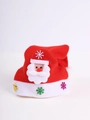 Red Santa Claus Christmas hat with white plush trim and colorful snowflake sequins - Adult Non-Glowing Santa