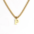 Minimalist 18K gold plated stainless steel necklace featuring a bold capital letter P pendant - Letter P / Gold