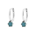 Elegant S925 sterling silver hoop earrings with turquoise stones and floral clover design - Round Pendant Style (Model H) / White Gold