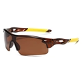 Brown semi-rimless sports sunglasses with amber lenses and yellow anti-slip ear pads - Tea Frame Tea Lens