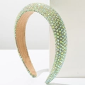 Detail of light green sponge headband with sparkling star-shaped rhinestones inlay - Light Green