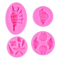 4-piece pink silicone sea shell and starfish molds for ocean theme cake decorating - Four-Piece Set / Pink