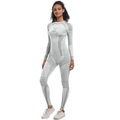 Nahtloses weiß-graues Yoga-Set mit hoch taillierten Leggings und langärmligem Oberteil - S / Hellgrau
