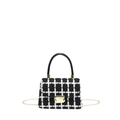 Klassieke zwart-witte tweed crossbodytas met gouden ketting en ronde handgreep - Geruit Zwart