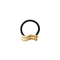 Minimalist elastic hair tie with wavy gold alloy metal accessory on black band - Approx. Equal 4cm / Gold