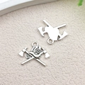 Antique silver firefighter badge charm with crossed axes and FD engraving for jewelry DIY - FD Fire Department Axe