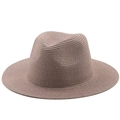 Classic light brown woven straw fedora hat with a wide brim for summer sun protection - Dusty Rose