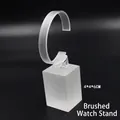 Transparent acrylic watch display stand with 4x4x6cm brushed metal texture base - Medium (6CM Base) / Brushed Frosted