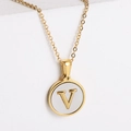 Collar redondo de acero de titanio oro 18k con colgante letra V para mujer - Letra V