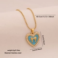 Stainless steel heart pendant necklace with blue enamel center and faux pearl border - 4# Heart